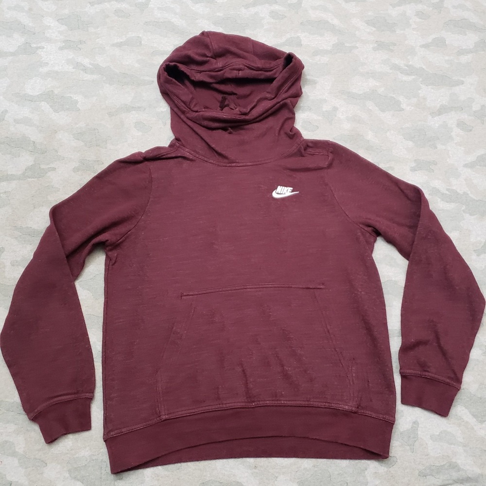 Nike Sweatshirt Womens Small Red Club Funnel Neck Pullover Hooded Long Sleeve